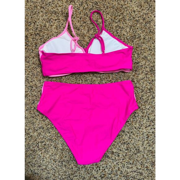 Women's Twist Front High Waisted‎ V-Neck Bikini Set Pink Size Large - Picture 3 of 7